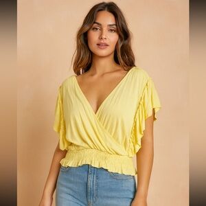 Anthropologie Lemon Yellow Ruffle Blouse